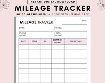 Mileage Tracker Printable, Mileage Log Printable, Work Trip Miles Tracker, Business Mileage Log, Monthly Mileage Report Form, Mileage Log