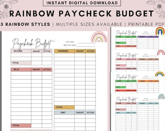Rainbow Paycheck Budget Printable: A4 A5 Letter PDF (Digital Download)