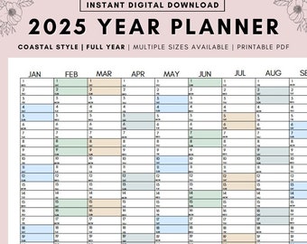 Ganzjahreskalender 2025, Monatsplaner 2025, Regenbogen Jahreskalender 2025, druckbarer Kalender, Wandkalender 2025, Wandkalender 2025