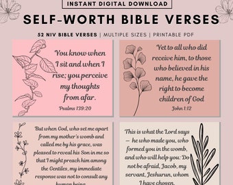 52 Encouraging Bible Verse Cards: Self-Worth Scripture (PDF)