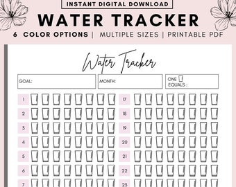 Water Tracker Printable, Monthly Water Intake Tracker, Hydration Tracker, Water Log Weight Loss Printable, A4 A5 LETTER PDF