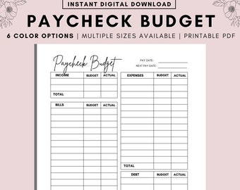 Paycheck Budget Overview Template Printable, Paycheck Budget Printable, Budget Binder, Budget Planner,  Budget Template  A4 A5 Letter PDF