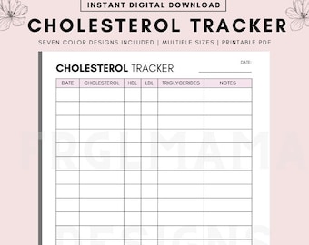 Cholesterol Tracker Printable, Cholesterol Log, Daily Cholesterol Printable, Cholesterol - HDL - LDL - Triglycerides - Notes