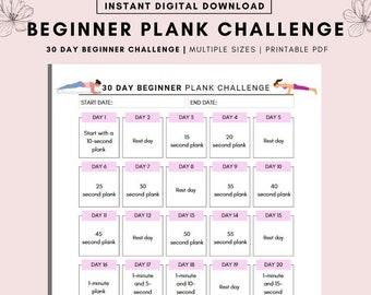 30 Day Plank Challenge 30 Day Fitness Challenge Printable 30 Day Fitness Challenge 30 Day Exercise Challenge A4. A5 LETTER PDF Etsy
