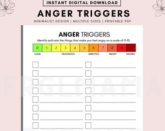 Anger Triggers Worksheet: Emotional Regulation, Therapy Tool (PDF)