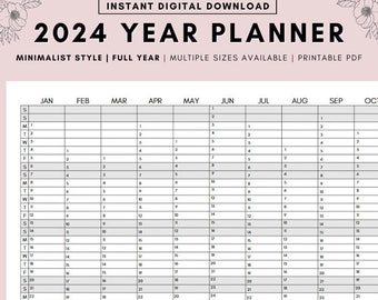 Calendario de año completo 2024, Planificador mensual 2024, Calendario anual arco iris 2024, Calendario imprimible, Planificador de pared 2024, Calendario de pared 2024,