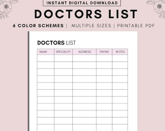 Doctor Printable, Doctors Contact List, Doctor Info Printable, Medical ...