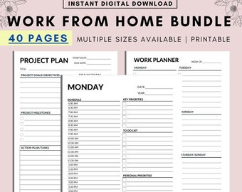 Work From Home Planner: Daily Productivity, A4/A5/Letter (PDF Printable)