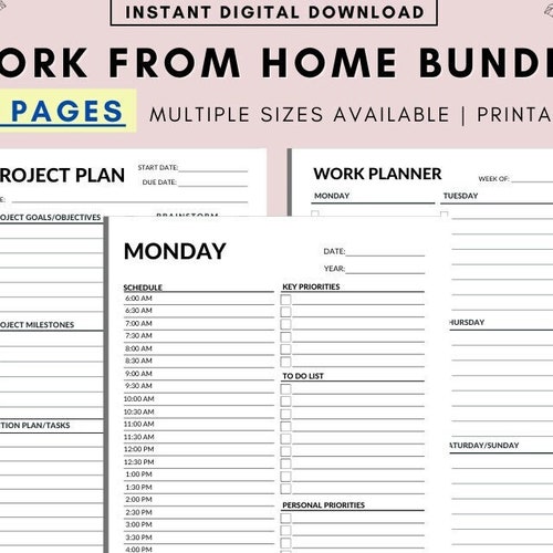 Work From Home Planner Personal Daily Planner Productivity Etsy