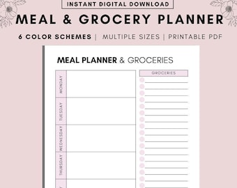 Meal Planner and Groceries Planner, Weekly Menu Planner, Meal Prep, Health Planner, Grocery List Printable, Fitness Planner, A4 Letter PDF