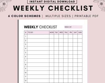 Weekly Checklist Printable, To Do List Template, Weekly Checklist Printable, To Do List Template,  Planner Inserts,Letter/A4 Size Printable