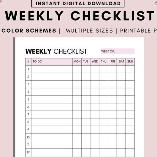 Weekly Checklist Printable to Do List Template Weekly Etsy UK