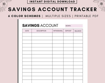 Savings Account Sheet Printable, Personal Savings Tracker, Financial ...