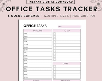 Office Task Tracker Printable, Office Organizer, Work Planner, Work To Do List, Work Checklist, A4 A5 Letter PDF