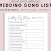 Printable Wedding Song List Wedding Playlist Wedding Music List DJ
