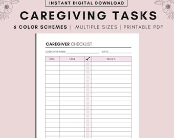 Caregiving Daily Tasks Log, Elderly Care Checklist (PDF)