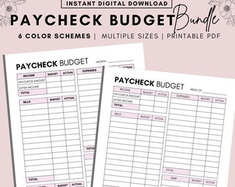 BUNDLE Paycheck Budget Overzicht Sjabloon Afdrukbaar, Salarisbudget Afdrukbaar, Budget bindmiddel, Budgetplanner, Budgetsjabloon A4 A5-brief