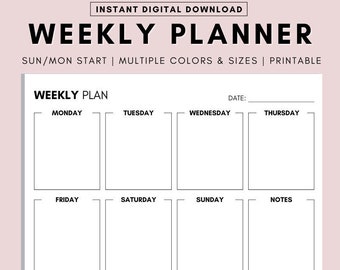 Weekly Planner Printable Landscape, Minimalist Weekly Schedule, Week At a Glance, Weekly Organizer, Office Planner, Desk Planner, A4 Letter
