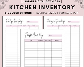 Kitchen Inventory Printable, Pantry, Fridge and Freezer Inventory trackers, Food Inventory Trackers, Home Inventory, A4 A5 Letter PDF