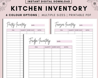 Kitchen Inventory Printable: Pantry, Fridge, Freezer Trackers (A4 A5 Letter PDF)
