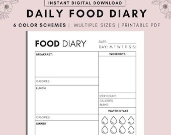 Daily Food Diary Printable, A4 A5 Printable Daily Food Journal, Minimalist Daily Calorie Tracker, Daily Calorie Counting, Food Diary, PDF