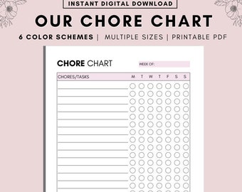 Family Chore Chart Printable, Chore chart, Kids Chores Reward Chart chore printable, A4, A5 & US Letter, Instant Download