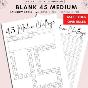 BLANK 45 MEDIUM Challenge Tracker Bundle, Modified Challenge Tracker, Fitness Journal, Self Improvement, PDF