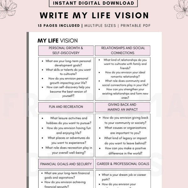 Life Vision Planner, Life Goals Planner, Goal Setting, My Future, Dream Life, Goal Tracker, New Year Goal Planning Goal Planner Printable