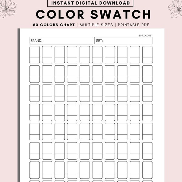 Printable Color Swatch, Color Swatch Chart, Color Swatch Template, DIY Color Swatch Marker, swatches, Paint Swatches, Colored Pencil Swatch