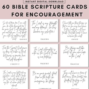 60 Encouraging Verse Cards, Printable, Scripture Cards, Bible Memory Verse, Mini Scripture Cards, Self Care Printable, Digital Printable