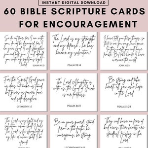 60 Encouraging Verse Cards, Printable, Scripture Cards, Bible Memory Verse, Mini Scripture Cards, Self Care Printable, Digital Printable