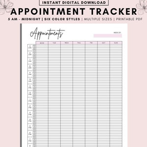 5am - Midnight Appointment Tracker Printable, 15 Minute Interval Appointment Planner, Appointment Reminder, Meeting Tracker, A4, A5, LETTER