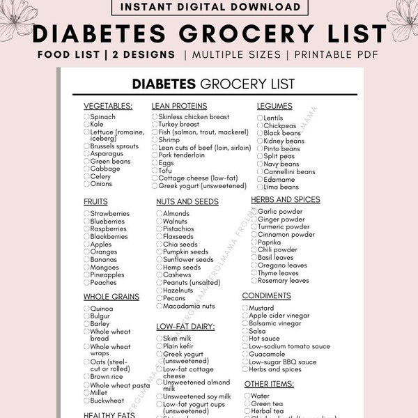 Diabetic Grocery List - Etsy