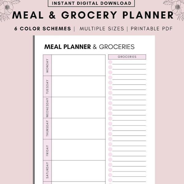 Meal Planner and Groceries Planner, Weekly Menu Planner, Meal Prep, Health Planner, Grocery List Printable, Fitness Planner, A4 Letter PDF