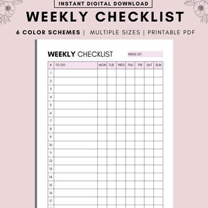 Weekly Checklist Printable, To Do List Template, Weekly Checklist Printable, To Do List Template,  Planner Inserts,Letter/A4 Size Printable