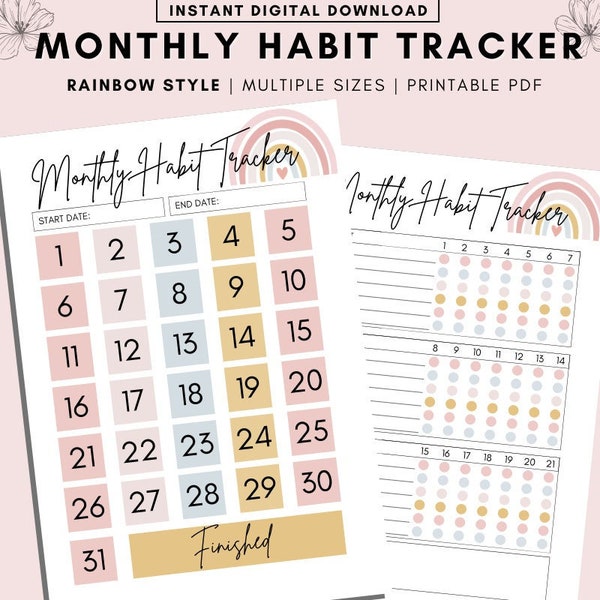 Monthly Habit Tracker Printable, 30 Day Challenge, Habit Tracker Template, Routine Tracker, 7 Day Habit Challenge, A4/A5/Letter PDF