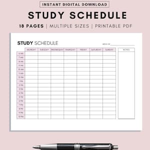 Conjunto para impressão de cronograma de revisão minimalista, agenda de hora em hora, horário semanal, cronograma de estudo, A4, A5 e Carta, início de domingo / segunda-feira