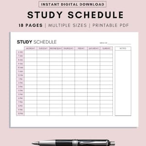 Minimalist Revision Timetable Printable Set, Hourly Agenda, Weekly Timetable, Study Schedule, A4, A5 and Letter, Sunday/Monday Start