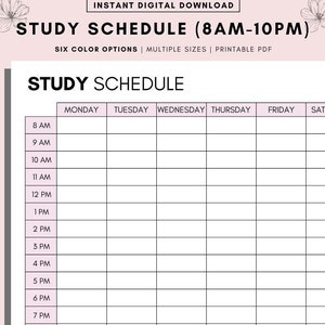 Minimalist Revision Timetable Printable Set, Hourly Agenda, Weekly Timetable, Study Schedule, A4, A5 and Letter, Sunday/Monday Start