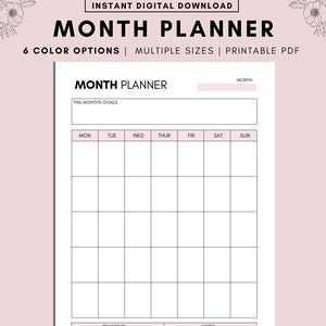 Planificador Mes, Planificación de Metas, A4, A5, Carta PDF