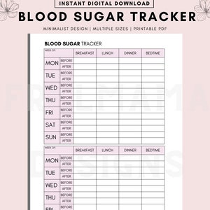 Blood Sugar Log Printable, Blood Sugar Tracker Printable, Blood Glucose Tracker, Diabetic Log, Blood Sugar Log, Diabetes Tracker, Instant