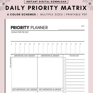 Task Priority Matrix, Decision Matrix, Productivity Planner,  Eisenhower Matrix, Action Planner, Daily Planner, Urgent-Important Matrix