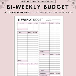 BI-WEEKLY Budget Overview Template Printable, Paycheck Budget Printable, Budget Binder, Budget Planner,  Budget Template  A4 A5 Letter PDF