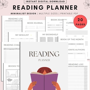 Book Reading Planner Bundle Printable,Reading Planner 2024,Printable Reading Challenge,Book Review Log Book,Monthly Reading Journal Minimal