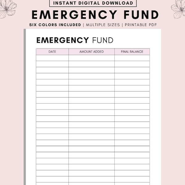 Emergency Fund Tracker, Emergency Fund Savings, Emergency Funds Tracker, Emergency Fund Savings Challenge Insert, Emergency fund, Budget