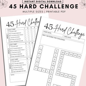 45 Hard Challenge Tracker Bundle, Modified Challenge Tracker, Fitness Journal, Self Improvement, Weight Loss Challenge, PDF