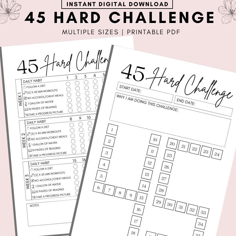 Self Challenge Exercise 45 Hard Challenge - Etsy UK