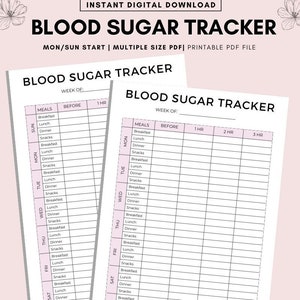 Druckbare Vorlage für Blutzucker-Tracker, Blutzucker-Tracker, Diabetiker-Tagebuch, Blutzucker-Tracker, Diabetes-Tracker, Gesundheits-Tracker