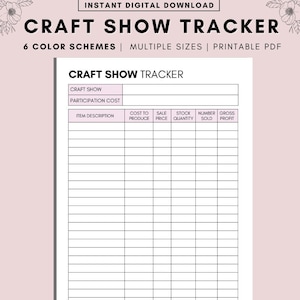 Craft Show Tracker imprimible, Planificadores de ferias artesanales, Formularios comerciales Formularios de archivos digitales, Documentos de exhibición de artesanías, Carta PDF A4 A5