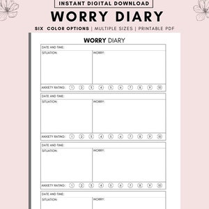Daily Worry Diary Printable, Printable Anxiety Journal, Anxiety Journal PDF Printable Digital, Worry Journal Prompts, Minimalist Printable